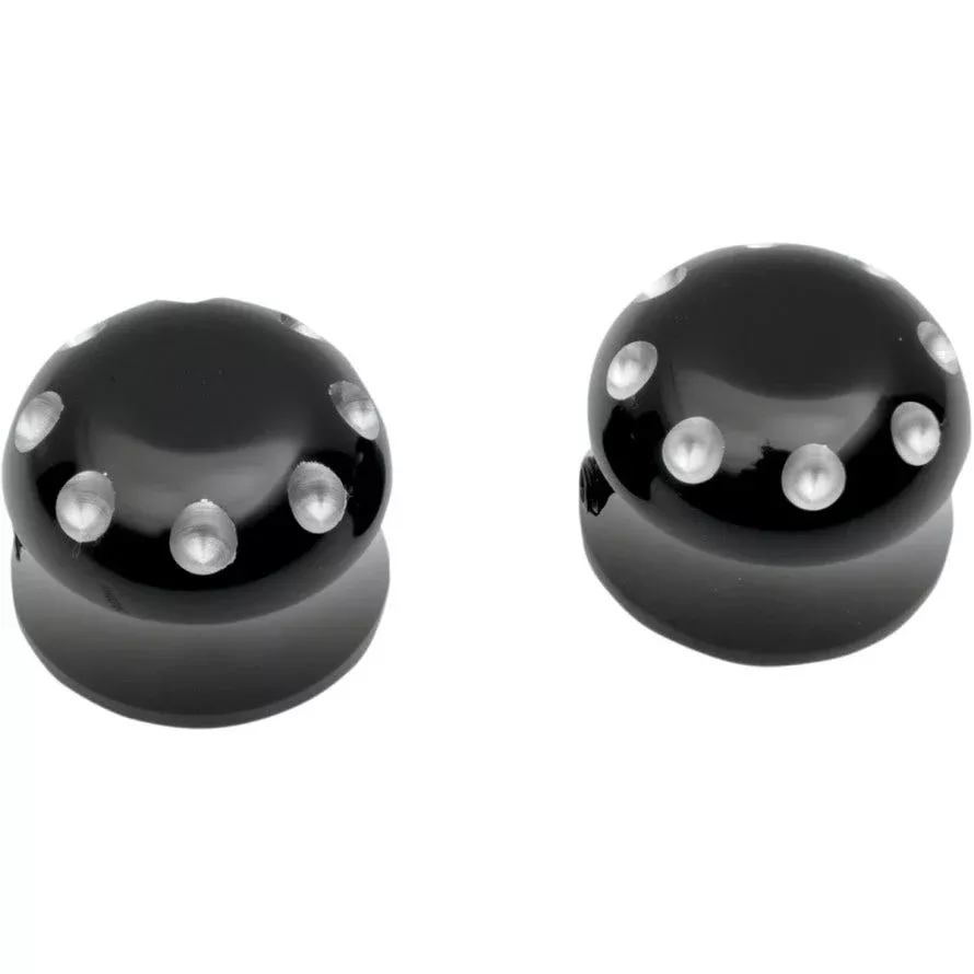 Covingtons Customs Black Dimpled Front Axle Caps Harley Softail FLH FXDWG XL