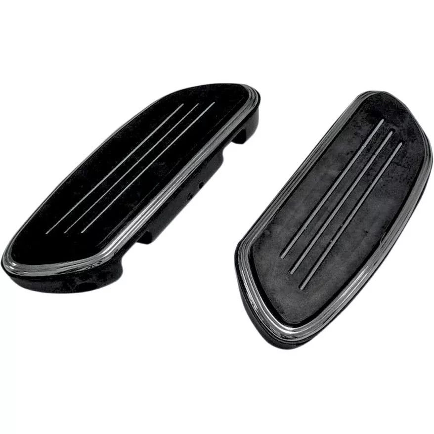 Drag Black Sweeper Swept Streamliner Passenger Floorboards Harley FL & Softail