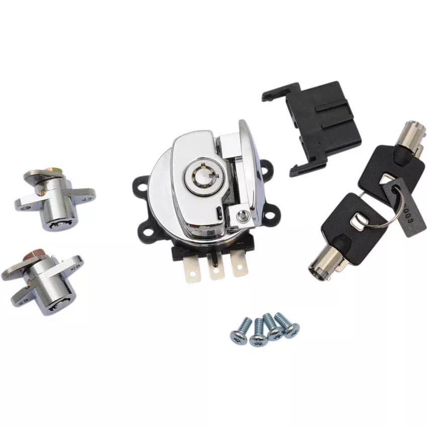 Drag Chrome Side Hinge Ignition Switch & Saddlebag Lock Kit 94-13 FLHR