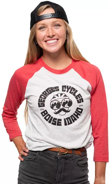 George's Cycles 3/4 Sleeve Raglan - Retro Logo - Red