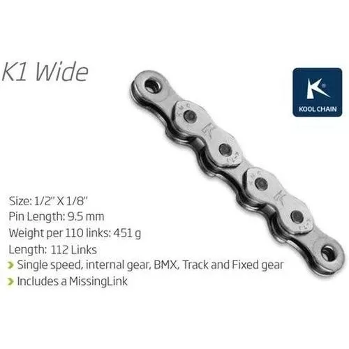 KMC Single Speed Chain with Connect Link 1/2” x 1/8” x 112L