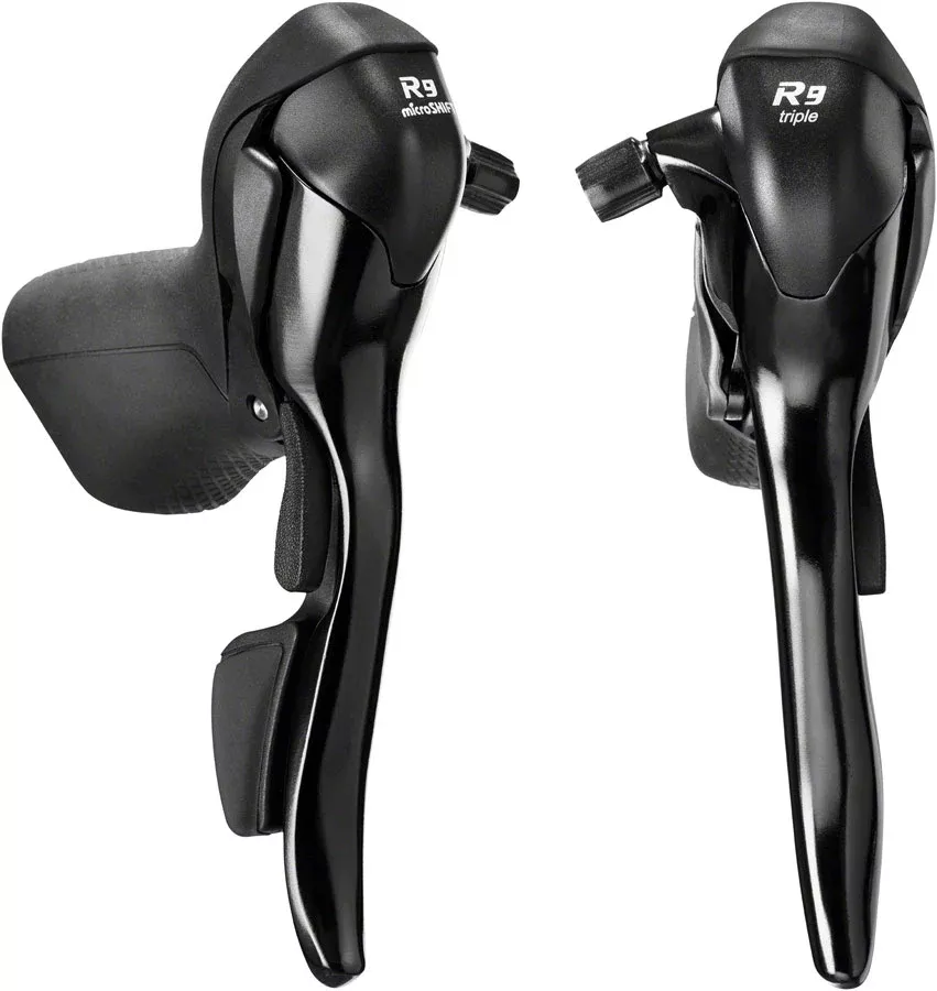 microSHIFT R9 Drop Bar Shift/Brake Lever Set – 3 x 9-Speed, Shimano Compatible, Black