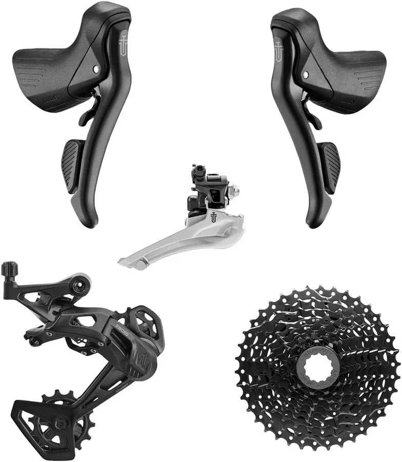 microSHIFT Sword Black 2×9-Speed Groupset – Includes Brake/Shifters, Front Derailler Braze-On, Rear Derailleur Long Cage, 11-38t Cassette