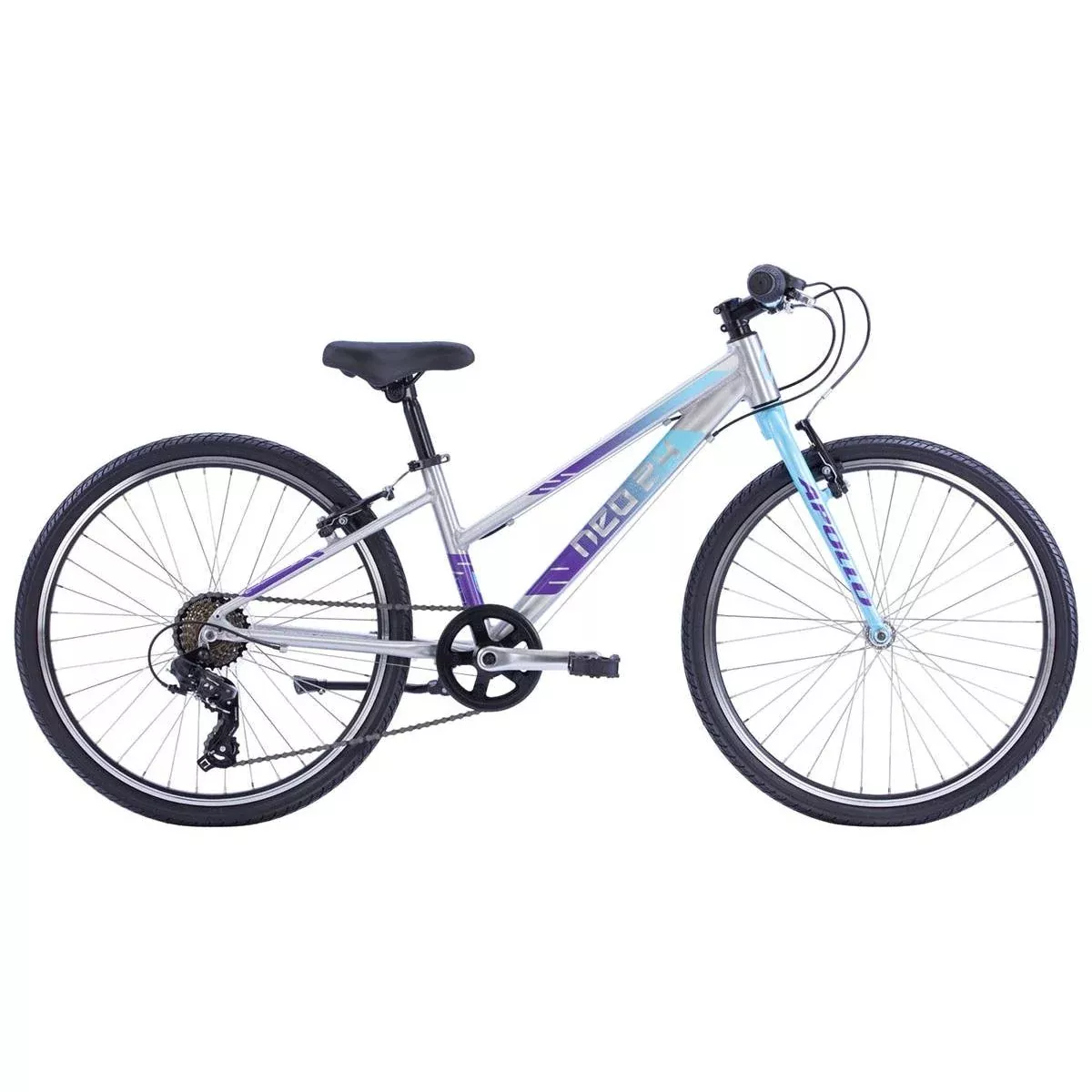 Neo Kids Bike 24” 7-Speed Silver with Ice Blue Purple Fade