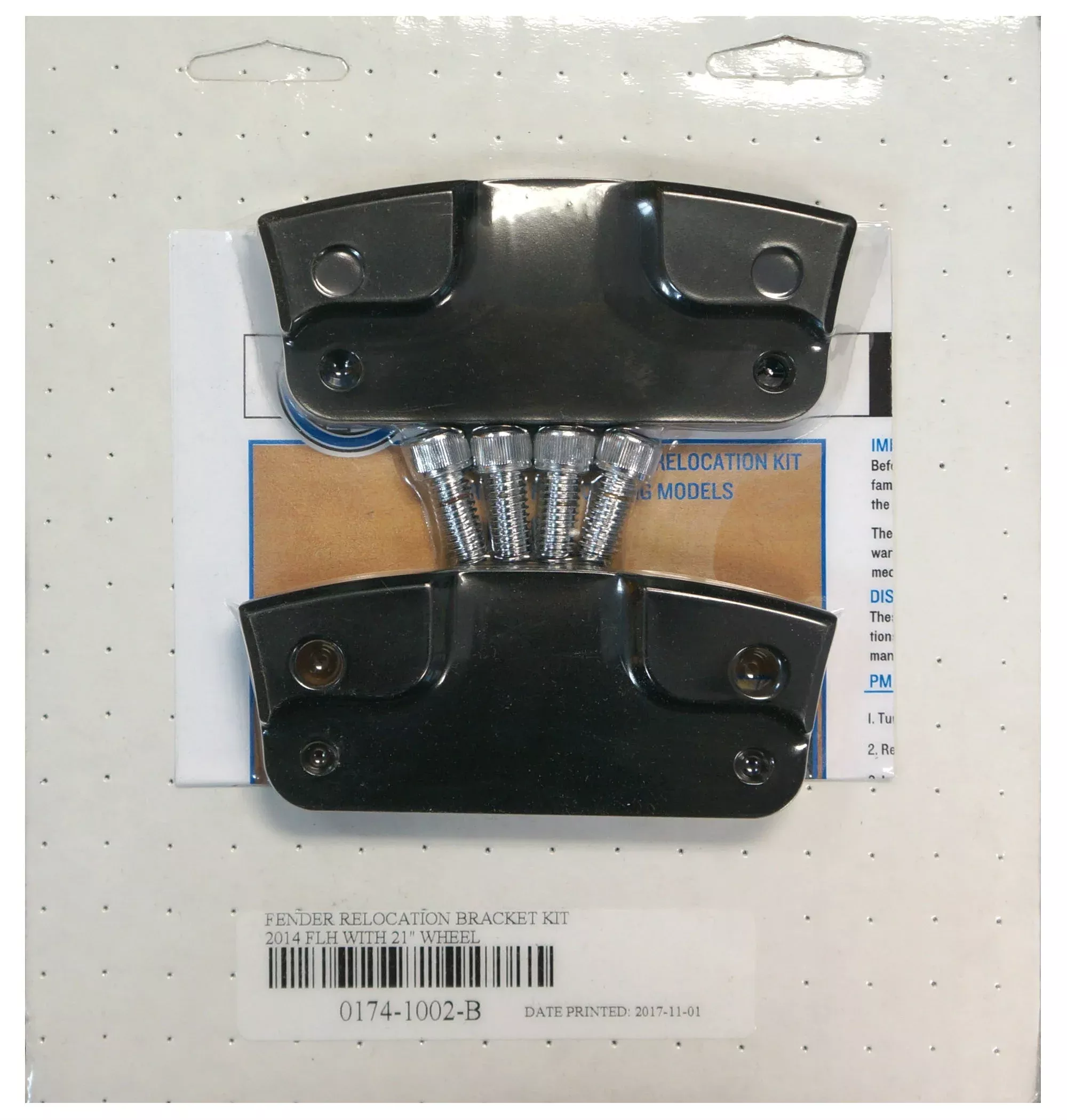 Performance Machine Black Fender Relocation Brackets 21" Wheel Harley FLH 14-20
