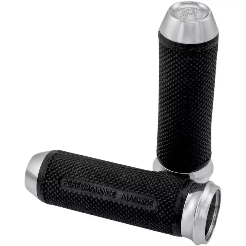 Performance Machine PM Chrome Elite Hand Grips for Harley Cable Throttle 84-17