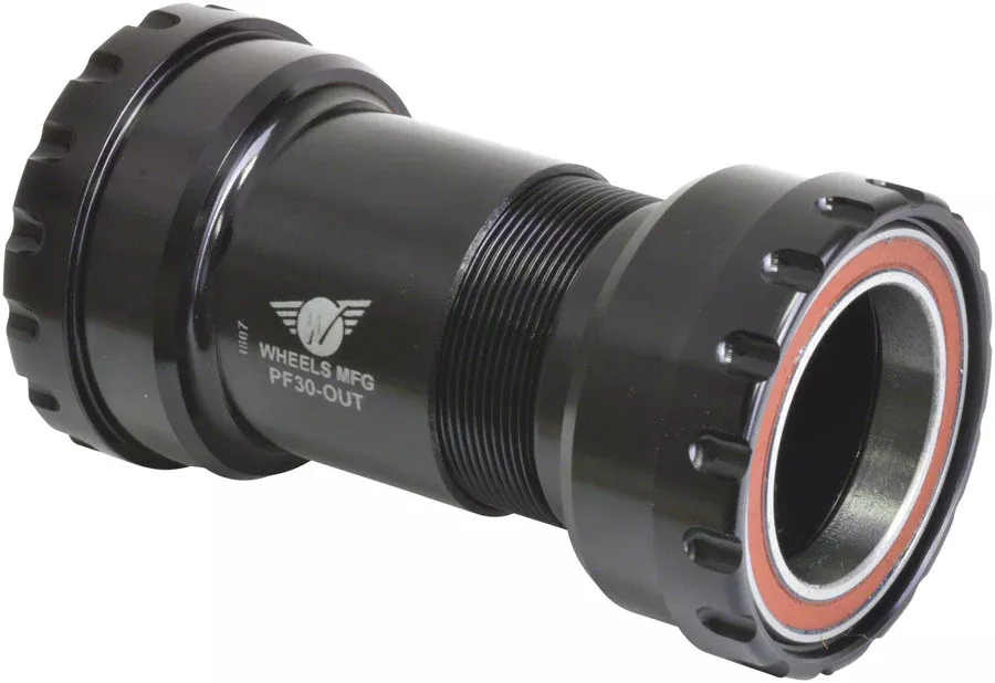 Wheels Manufacturing PF30 Outboard Bottom Bracket – For 30mm Spindle, ABEC-5 Angular Contact Bearings, PressFit Thread Together, Black