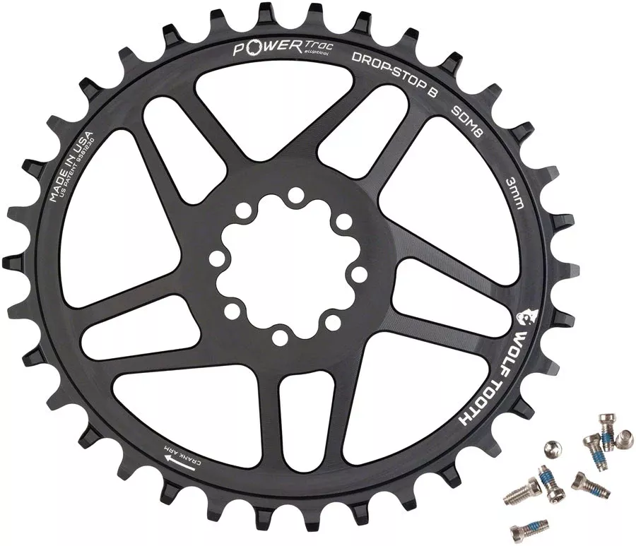 Wolf Tooth Elliptical Direct Mount Chainring – 32t, SRAM Direct Mount, Drop-Stop B, For SRAM 8-Bolt Cranksets, 3mm Offset, Black